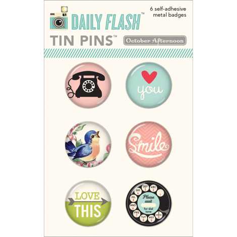 Daily Flash Girl Talk Tin Pins Adhesive Metal Badges 6/Pkg