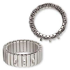 Adjustable Ring base, cha-cha, stretch, stainless steel, 9mm wide with 3-loops, 2 pcs