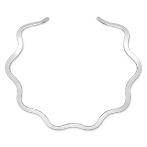Neckwire, silver-plated brass, 15-inch open wavy design with smooth finish, 1pc