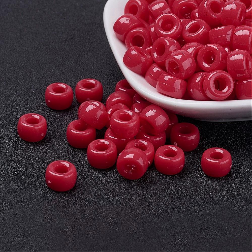 Pony Beads Red - opaque, 9x6mm, approx 900pcs, 250grams
