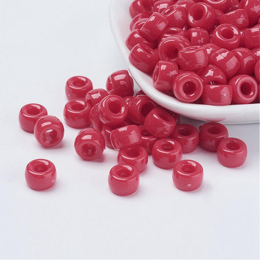Pony Beads Red - opaque, 9x6mm, approx 900pcs, 250grams