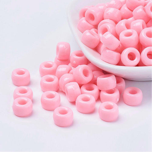 Pony Beads Pink - opaque, 9x6mm, approx 900pcs, 250grams