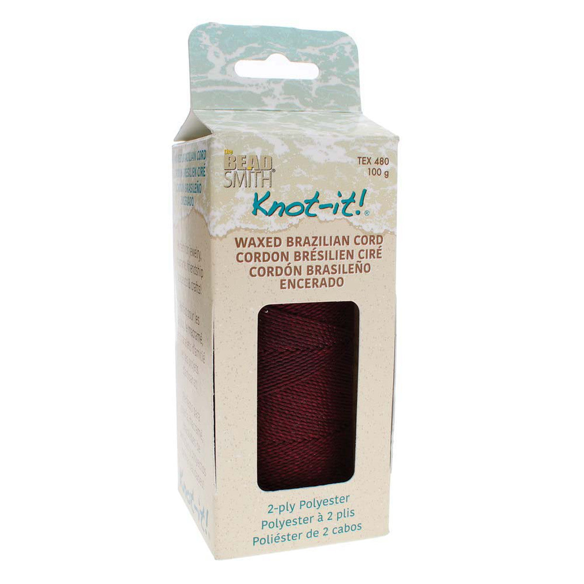 Knot it Waxed Poly Cord 2ply (1mm) - Burgundy 144 metres