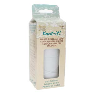 Knot it Waxed Poly Cord 2ply (1mm) -  White (extra white) 144 metres - Beadsmith
