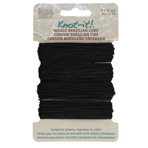 Knot it Waxed Poly Cord 2ply (1mm) - Black  4 x 13.7 metres