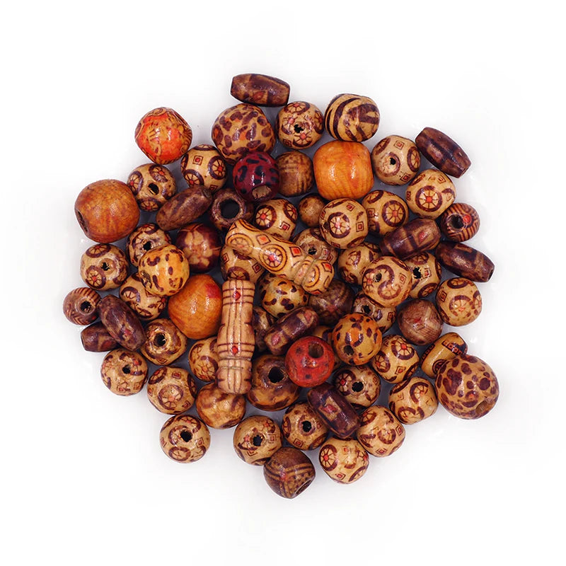 Wooden Beads Round, Tribal, Mixed Sizes, 250 grams Bulk