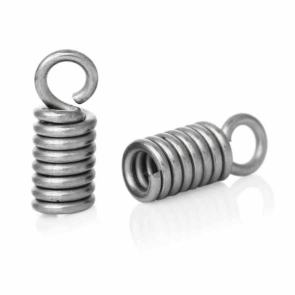 End Coil Tips, length 9 x 3.5mm, (fits 2mm cord) 100pcs - Stainless Steel