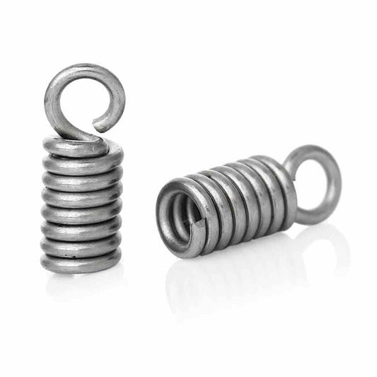End Coil Tips, length 9 x 3.5mm, (fits 2mm cord) 100pcs - Stainless Steel