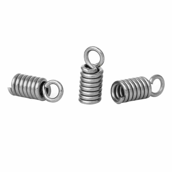 End Coil Tips, length 9 x 3.5mm, (fits 2mm cord) 100pcs - Stainless Steel
