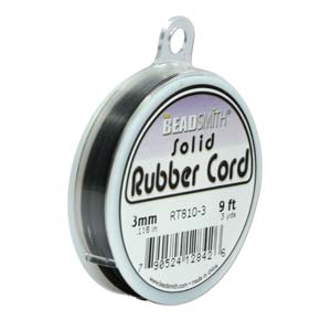 Rubber Tubing Solid 1.5mm, Black 3 yards - spool