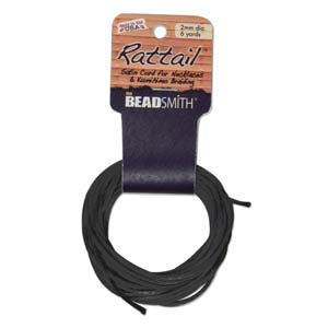 Rattail Satin Cord 2 mm Black, 6 Yards