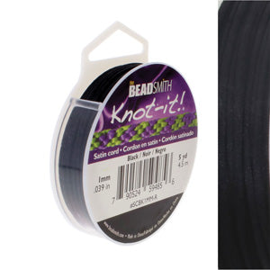 Satin Cord 1mm, Black, 5 yards
