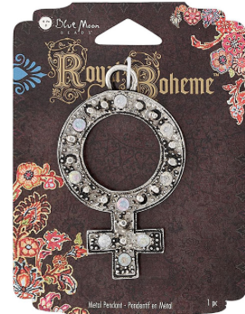 Royal Boheme - Antique Silver Rhinestone Pendant, Symbol of Venus, 55 x40mm, 1pc