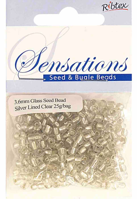 Seed Beads, Crystal Silver Lined size 6/0 (3.6mm), 25 grams