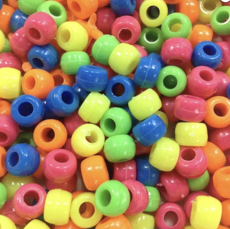 Pony Beads Mix, 9mm, Fluro Multicolour 250 grams - approx 900pcs