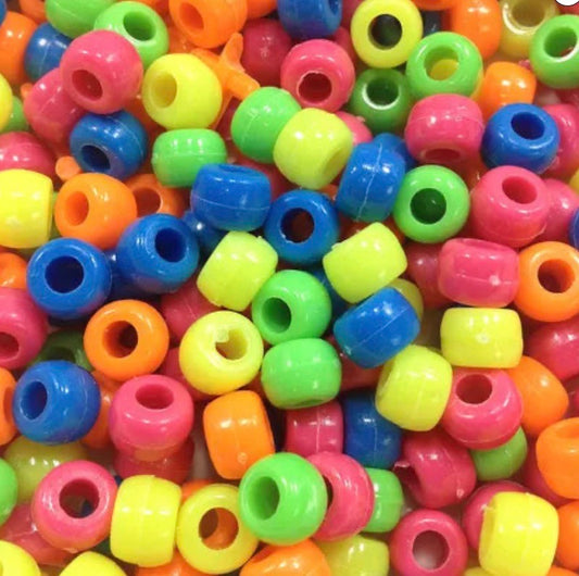 Pony Beads Mix, 9mm, Fluro Multicolour 250 grams - approx 900pcs