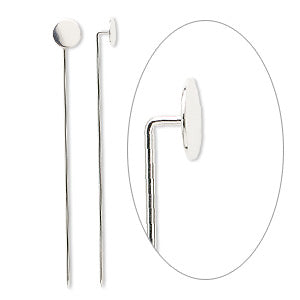 Silver Plate, Stick Pin, 7.cm with 8mm pad, and stopper, 10pcs