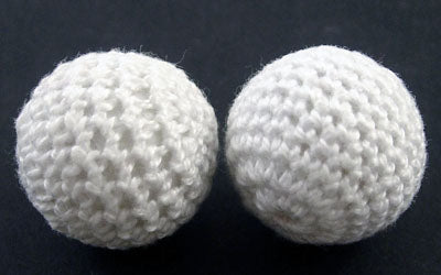 Cotton Crocheted Cover Beads, 22mm, White, 5 pcs