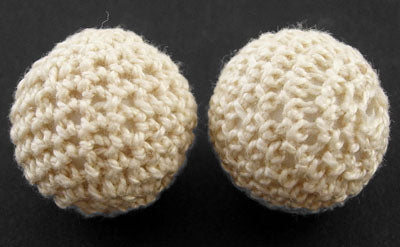 Cotton Crocheted Cover Beads, 22mm, Cream/Linen, 5 pcs