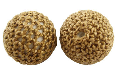 Cotton Crocheted Cover Beads, 22mm, Tan, 5 pcs
