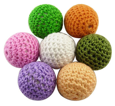 Cotton Crocheted Cover Beads, 22mm, mixed, 5 pcs