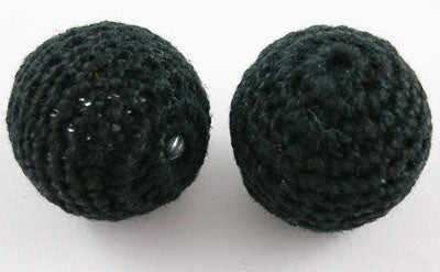 Cotton Crocheted Cover Beads, 22mm, Black, 5 pcs