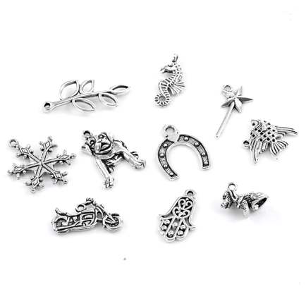 Antique Silver Mixed Charm Pendants Style 1, 30pcs