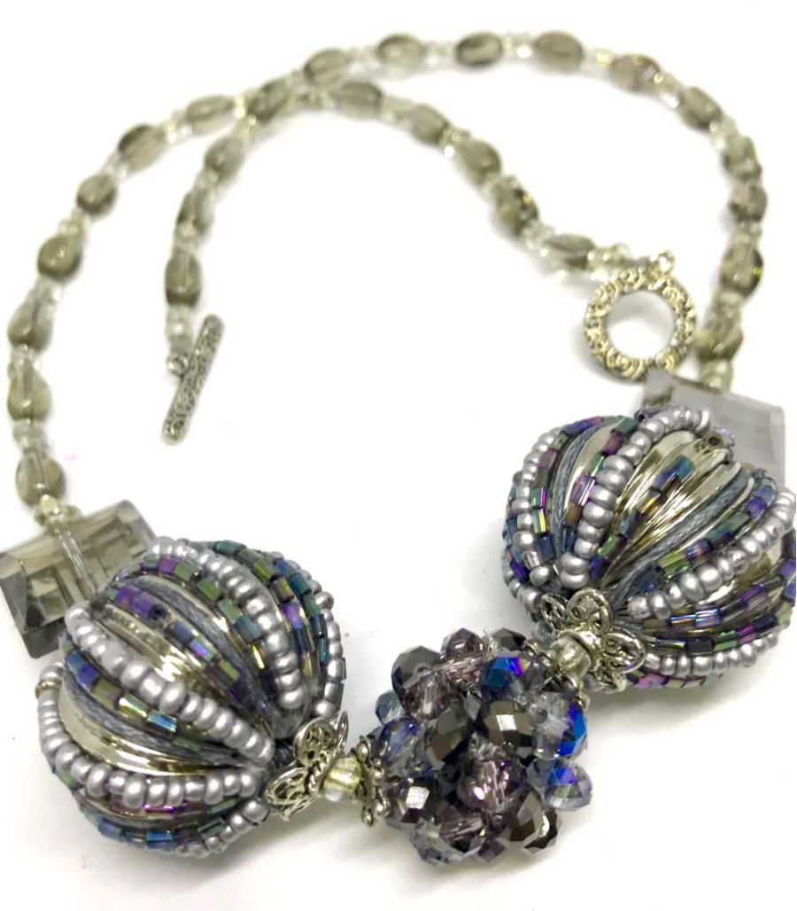 Chunky Necklace Handmade, Smokey and Silver, 54cm - Bling Bling