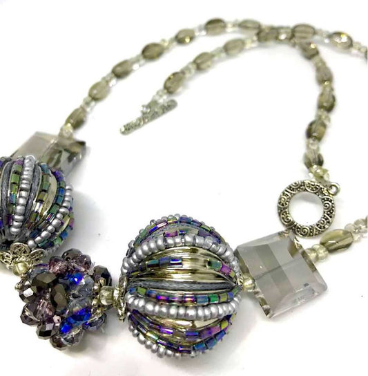 Chunky Necklace Handmade, Smokey and Silver, 54cm - Bling Bling