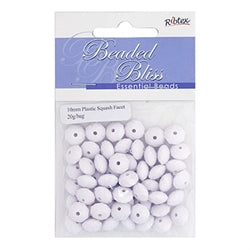 Acrylic Beads Plastic Squashed Facet 10mm White 20g - Ribtex