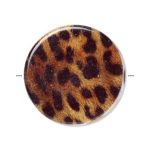Acrylic Bead, Flat Round, Black Brown White, 32mm, Leopard  pattern, 6pcs