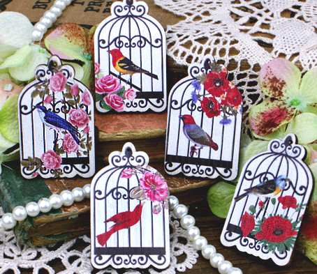 Wood Cuts Embellishment Birdcages, 5pcs