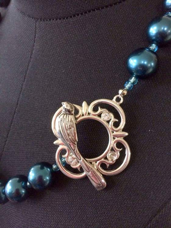 Handmade Necklace 54 cm, Ornate Bird Clasp