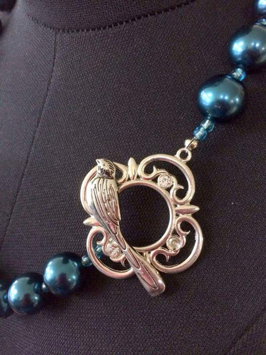 Handmade Necklace 54 cm, Ornate Bird Clasp