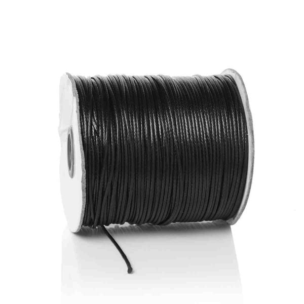 Waxed Cotton Cord, Black, 1.5mm, 1 roll - 160 metres - Waxed Rope