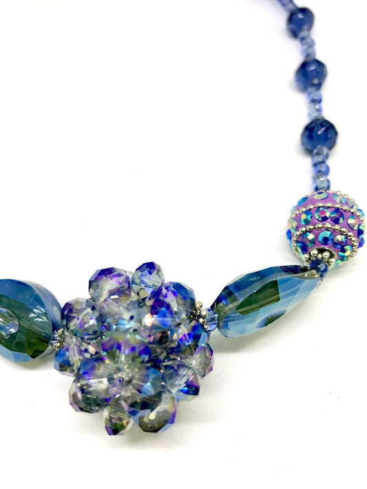 Chunky Women's Beaded Necklace, Smokey Navy hints of Mauve, 54cm
