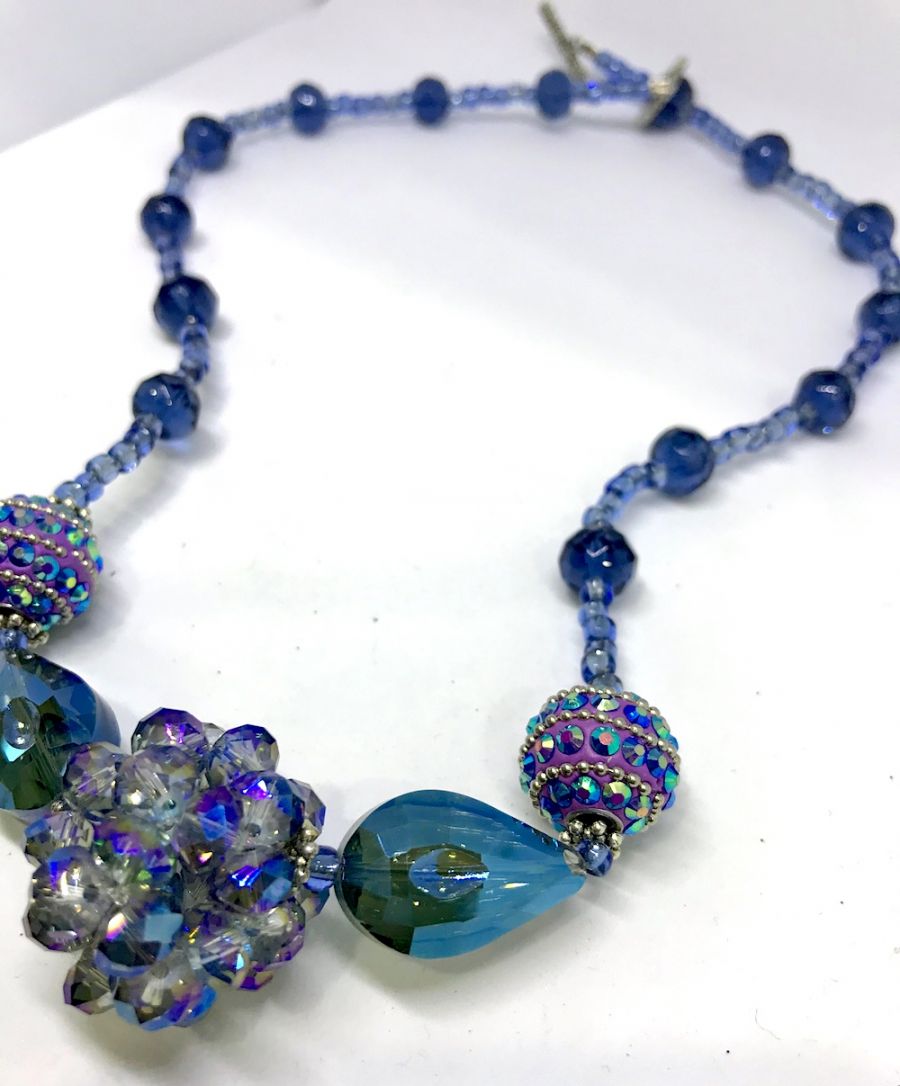 Chunky Women's Beaded Necklace, Smokey Navy hints of Mauve, 54cm