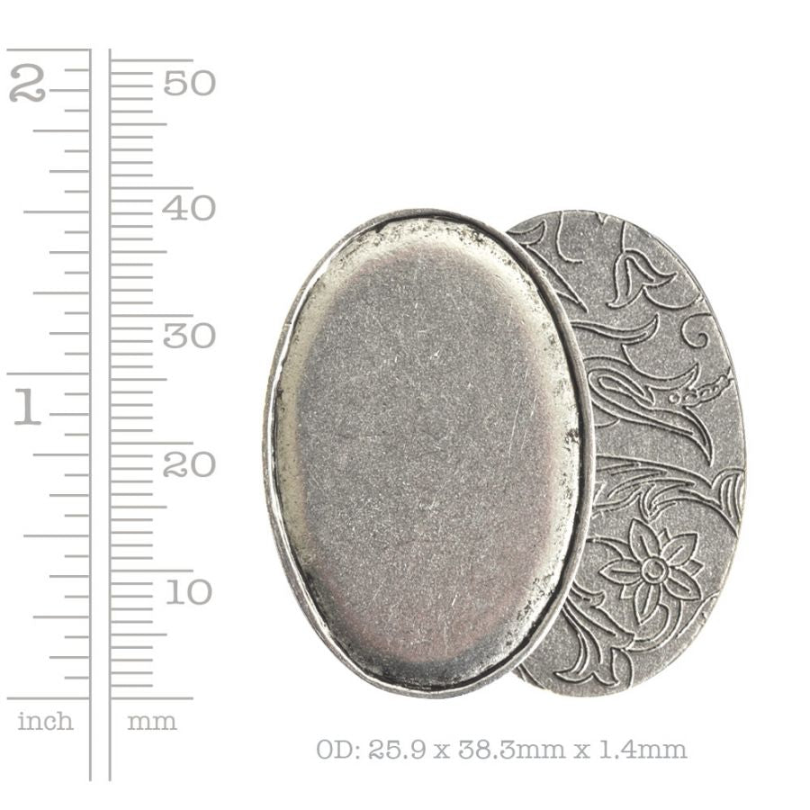 Oval Embroidery Kit - contains - Antique Silver pendant, tag and jumpring - 1 Set