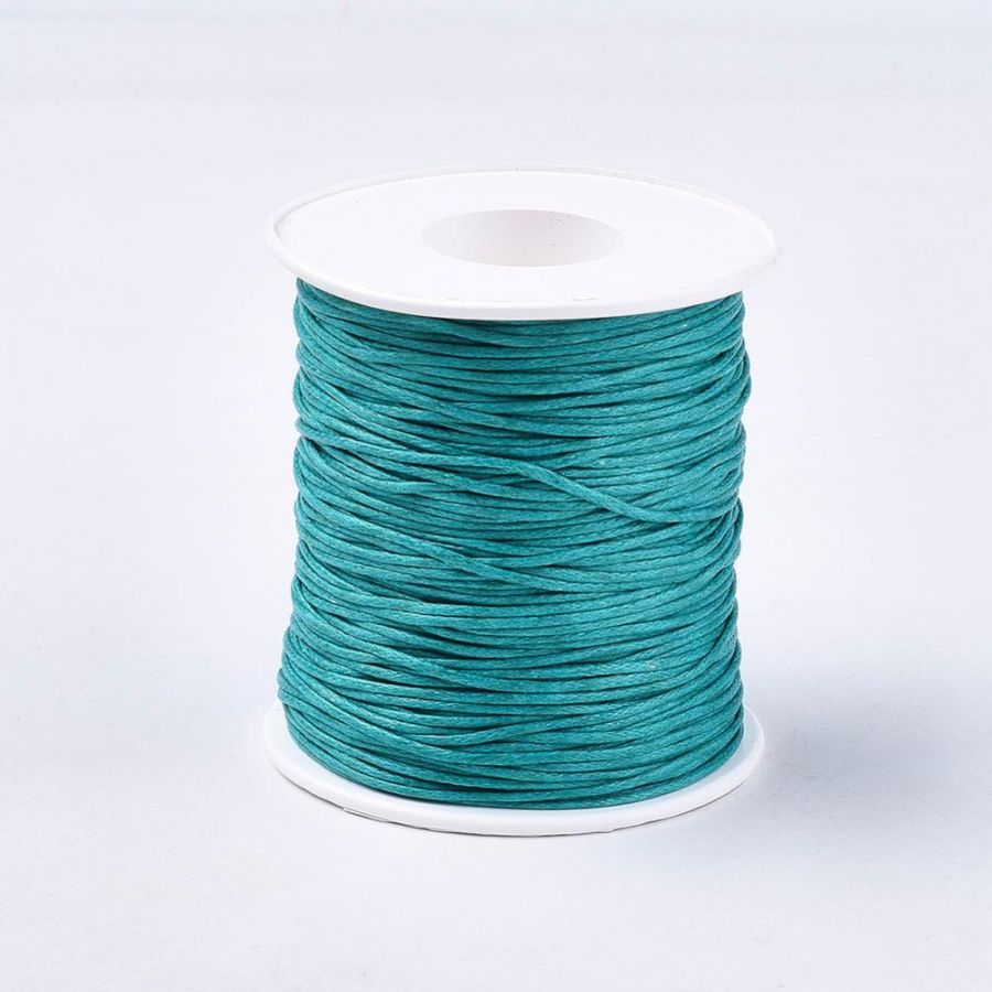 Waxed Cotton Cord, Teal, 1mm, 100 yards