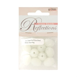 Glass Beads Oval 16x12mm White 10pcs - Ribtex