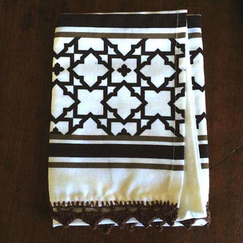 Handmade Crochet Tea Towels - 3 Towels - Brown and White