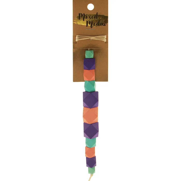 Wooden Beads Cube Mix, Bright Colour, 11pcs plus 1metre twine