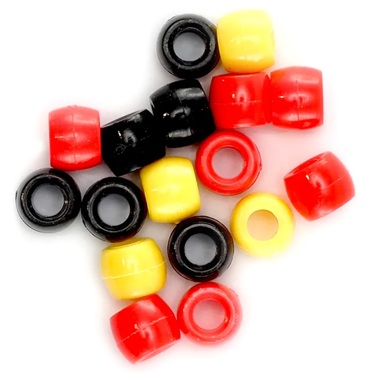 Pony Beads Mix, 9mm, Red Black Yellow, 250 grams - approx 900pcs