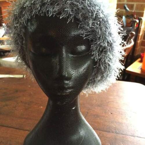 Hat, Knitted Grey Fluffy, Adult Size, Handmade, Brand New