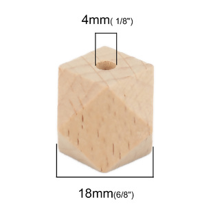 Wooden Beads Polygon, 18mm x 18mm, 10pcs, BEECH WOOD