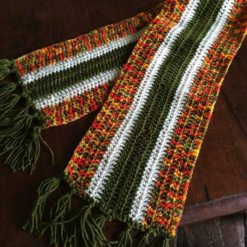 Scarf, Crocheted Striped, Handmade, Brand New
