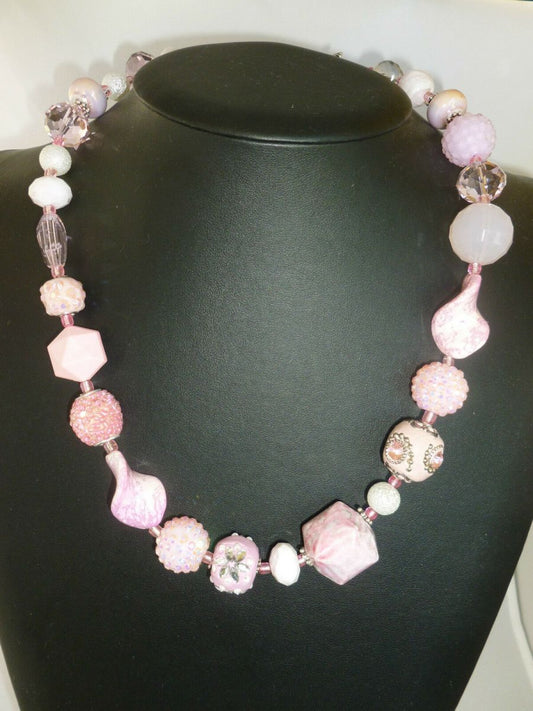 Necklace, Coconut Ice tones, Beaded Handmade, 54 cm, Brand New