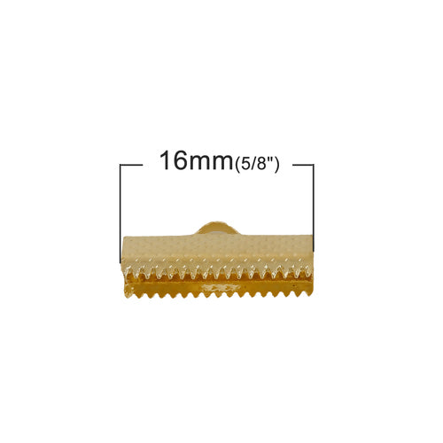 Ribbon Crimp Ends, Mixed plated textured finish, 16x7mm. 100pcs