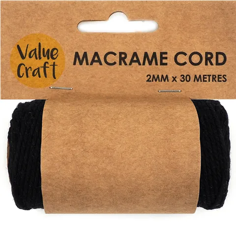 Macrame Cord Cotton Black, 2mm 30 metres