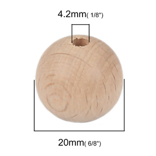 Wooden Beads Round, 20mm, 20pcs, BEECH WOOD